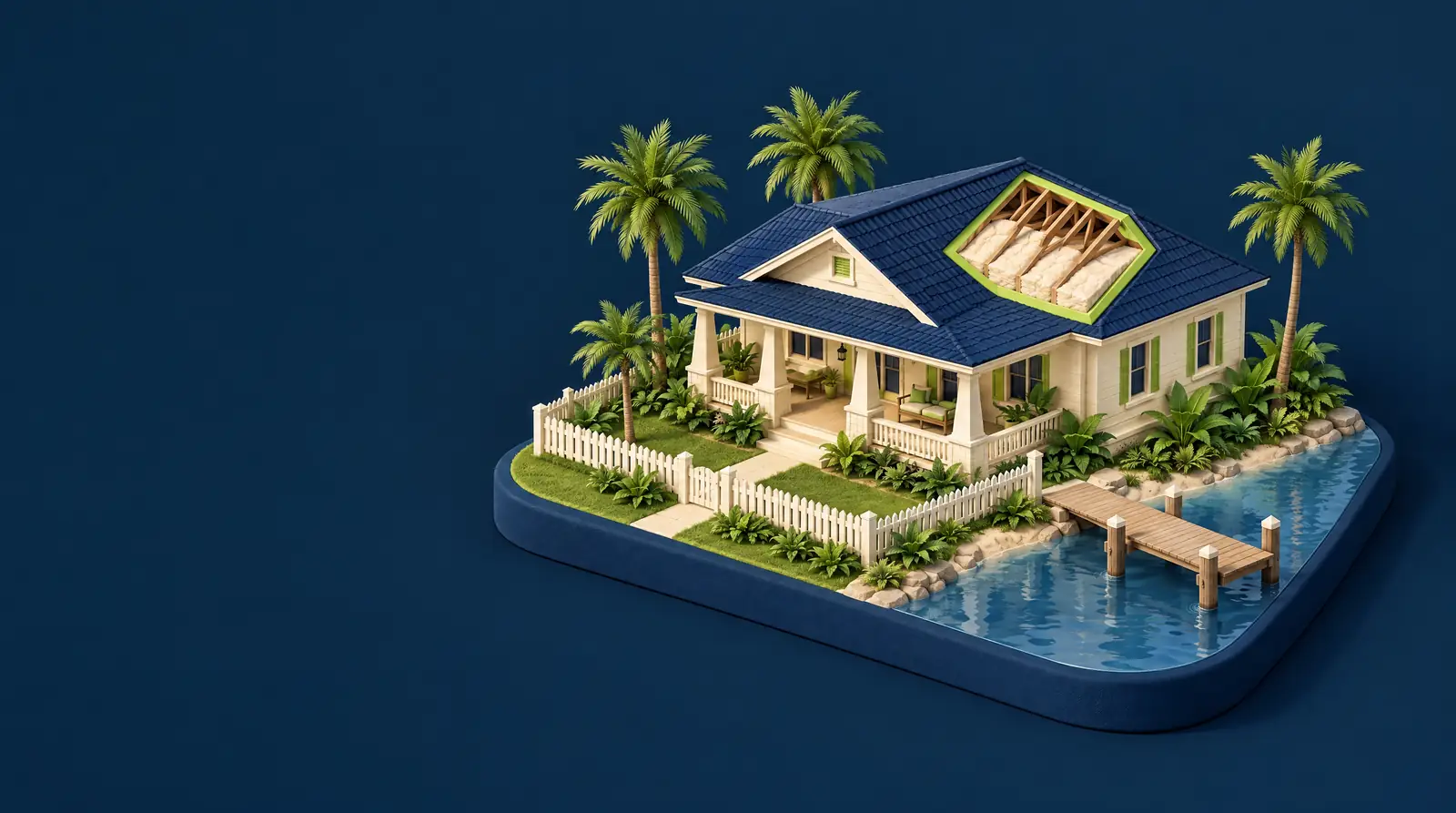 Custom neighborhood illustration for Anytime Insulation in Lake Worth Beach