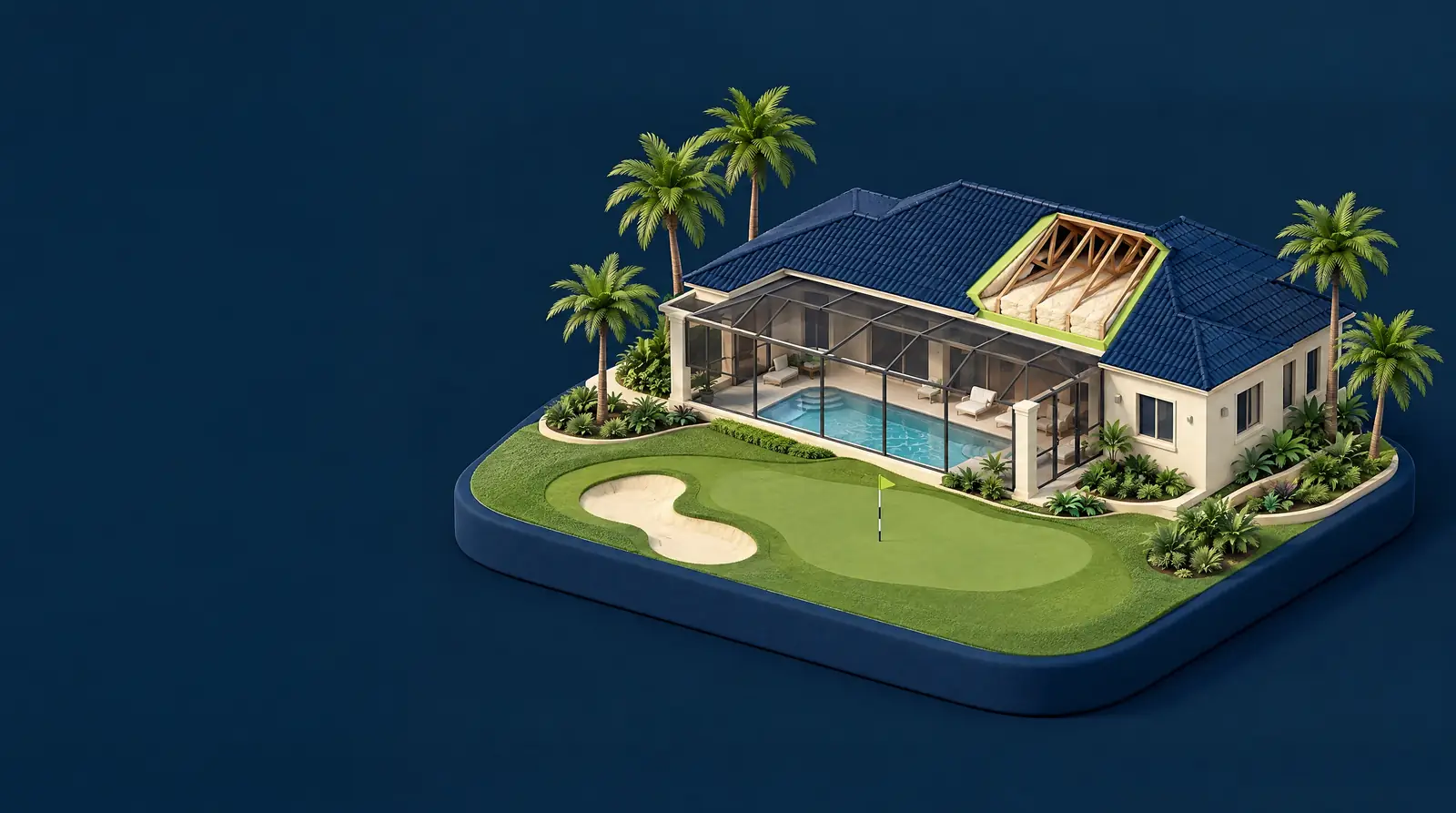Custom neighborhood illustration for Anytime Insulation in Palm Beach Gardens