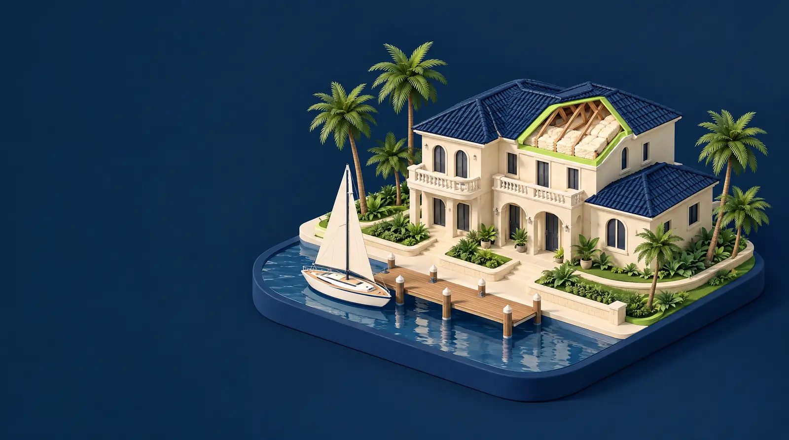 Custom neighborhood illustration for Anytime Insulation in West Palm Beach